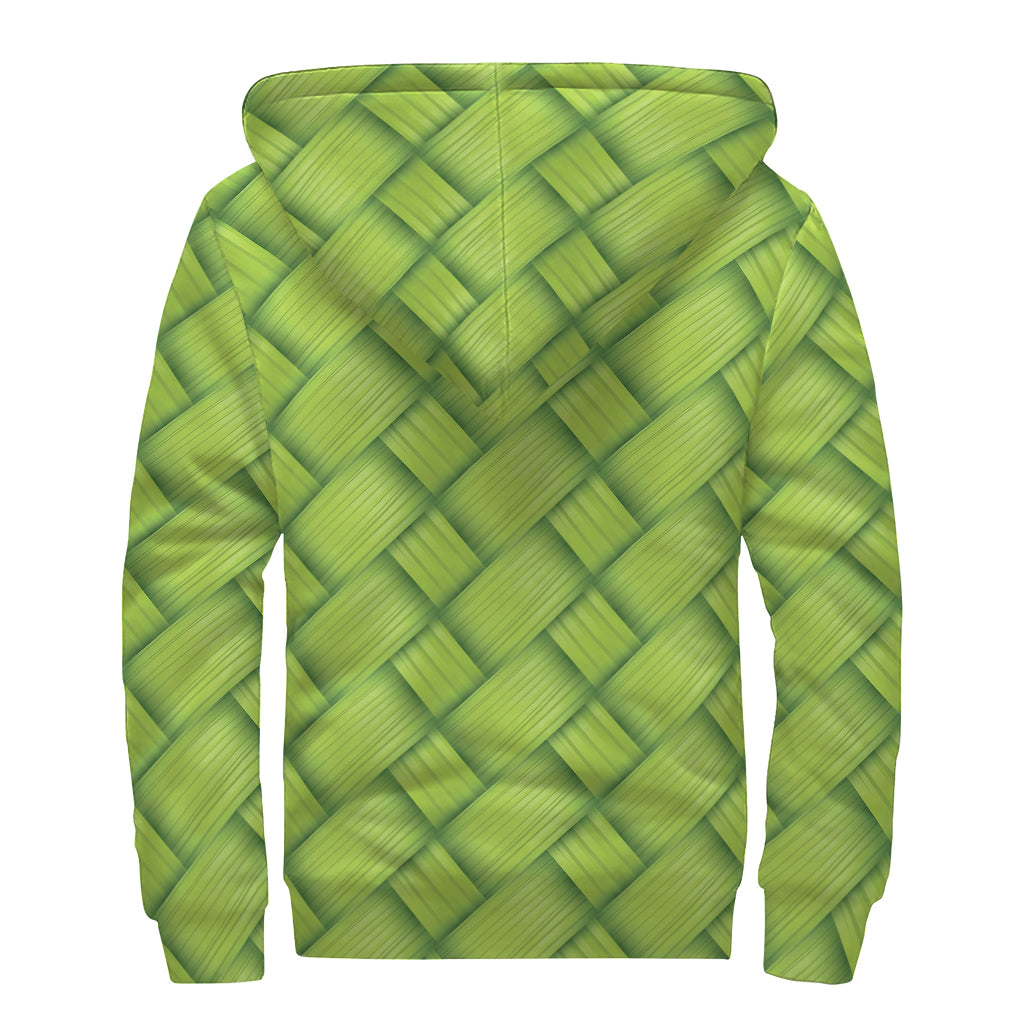 Green Bamboo Print Sherpa Lined Zip Up Hoodie