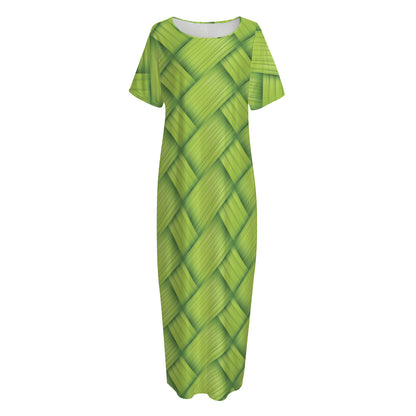 Green Bamboo Print Short Sleeve Long Nightdress