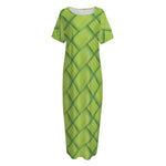 Green Bamboo Print Short Sleeve Long Nightdress