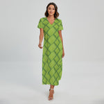 Green Bamboo Print Short Sleeve Maxi Dress