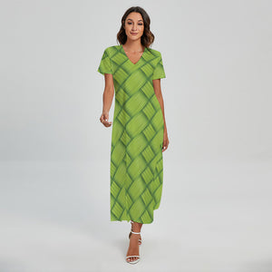 Green Bamboo Print Short Sleeve Maxi Dress