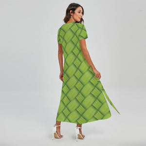 Green Bamboo Print Short Sleeve Maxi Dress