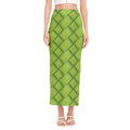 Green Bamboo Print Side Slit Maxi Skirt