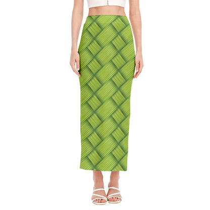 Green Bamboo Print Side Slit Maxi Skirt