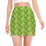 Green Bamboo Print Side Slit Mini Skirt