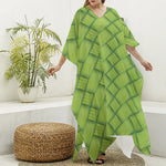 Green Bamboo Print Silk V-Neck Kaftan Dress