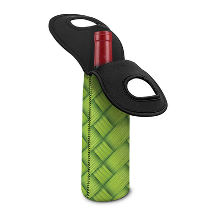 Green Bamboo Print Single Neoprene Wine Tote