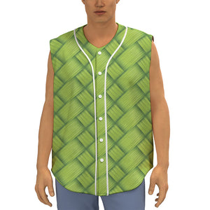 Green Bamboo Print Sleeveless Baseball Jersey