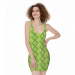 Green Bamboo Print Sleeveless Bodycon Dress