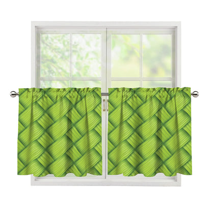 Green Bamboo Print Tier Curtains