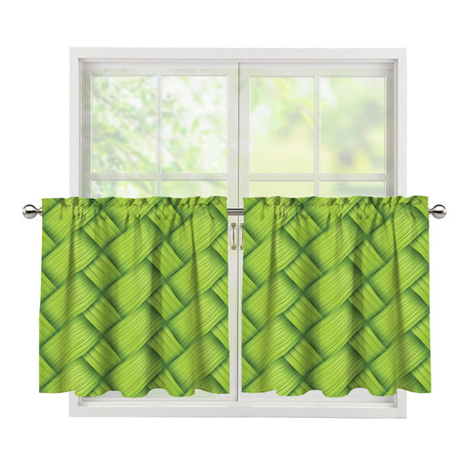 Green Bamboo Print Tier Curtains
