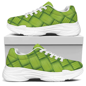 Green Bamboo Print White Chunky Shoes