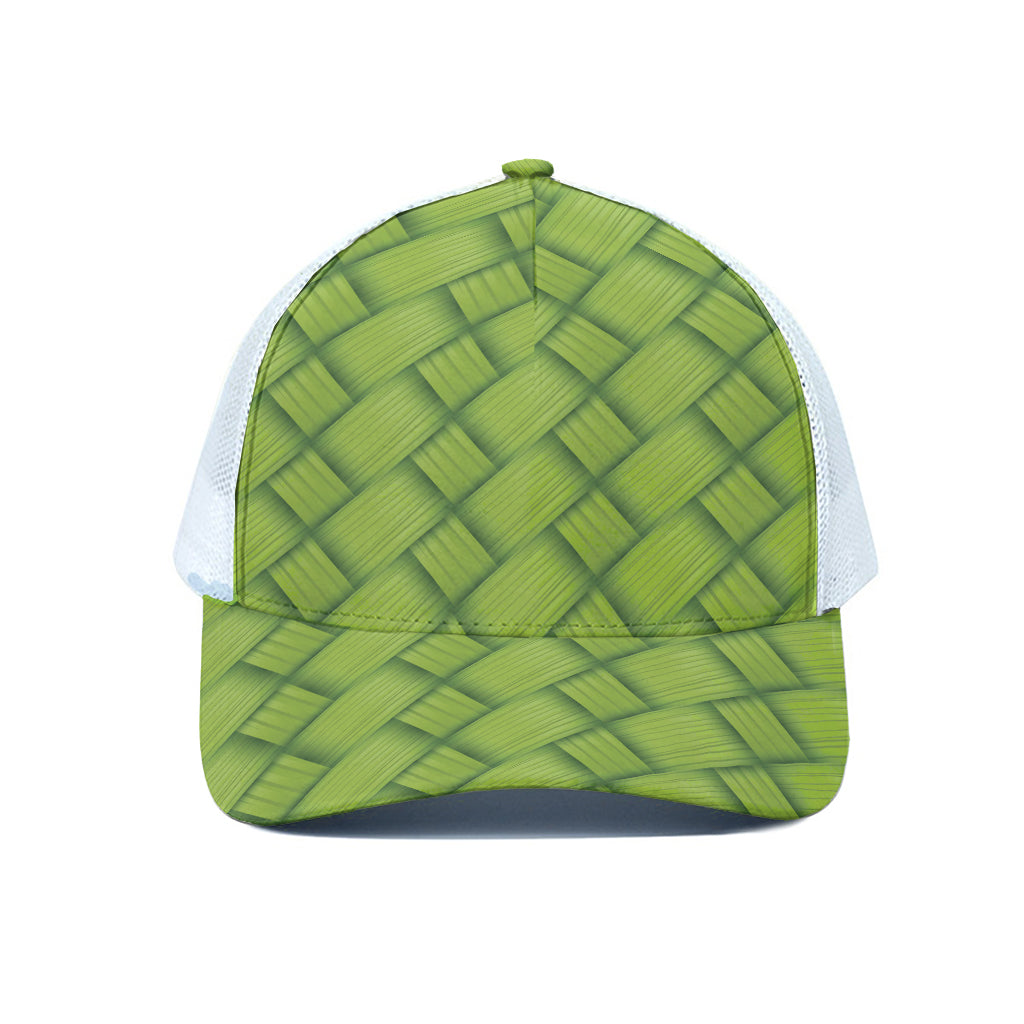 Green Bamboo Print White Mesh Trucker Cap