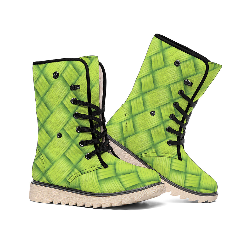 Green Bamboo Print Winter Boots