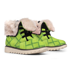 Green Bamboo Print Winter Boots