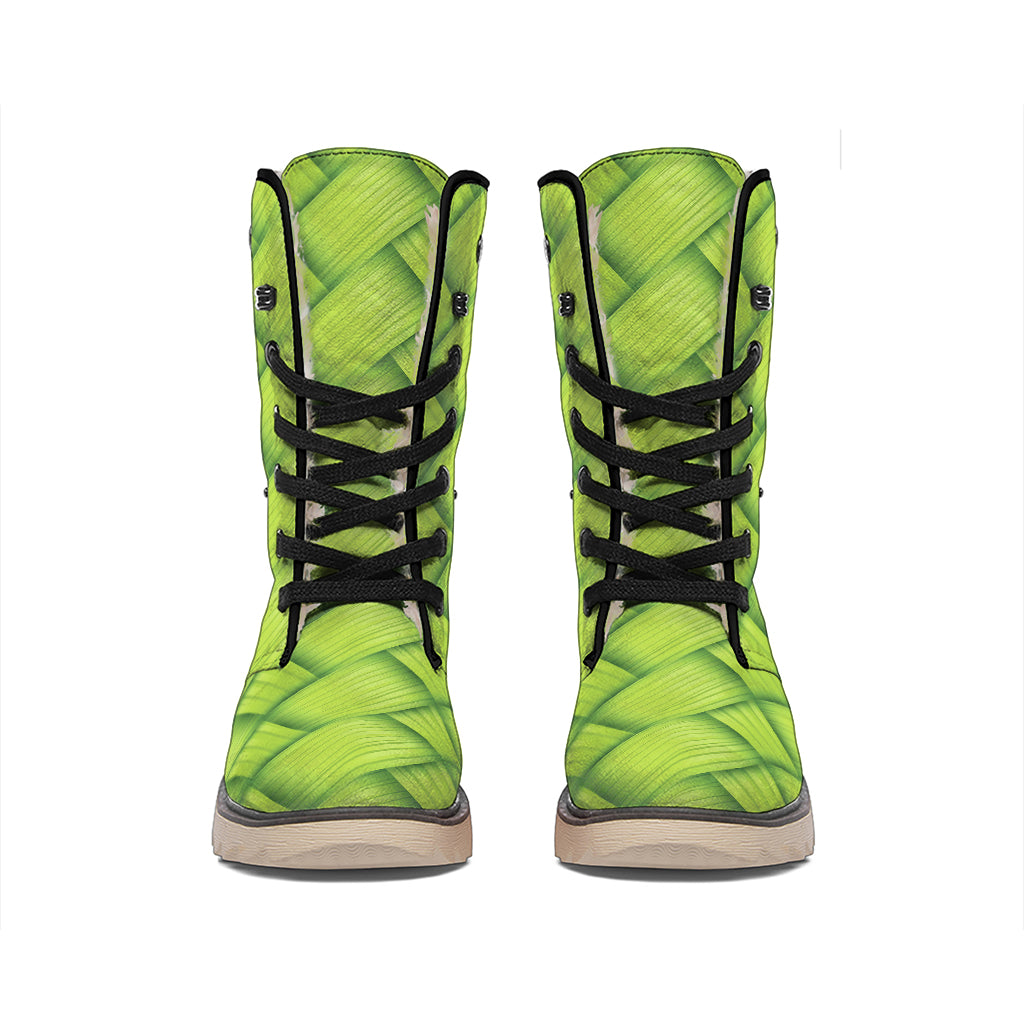 Green Bamboo Print Winter Boots