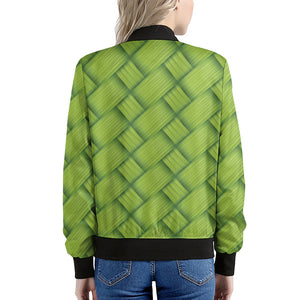 Green Bamboo Print Women's Bomber Jacket