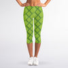 Green Bamboo Print Women's Capri Leggings