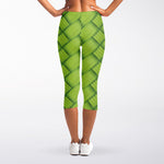 Green Bamboo Print Women's Capri Leggings