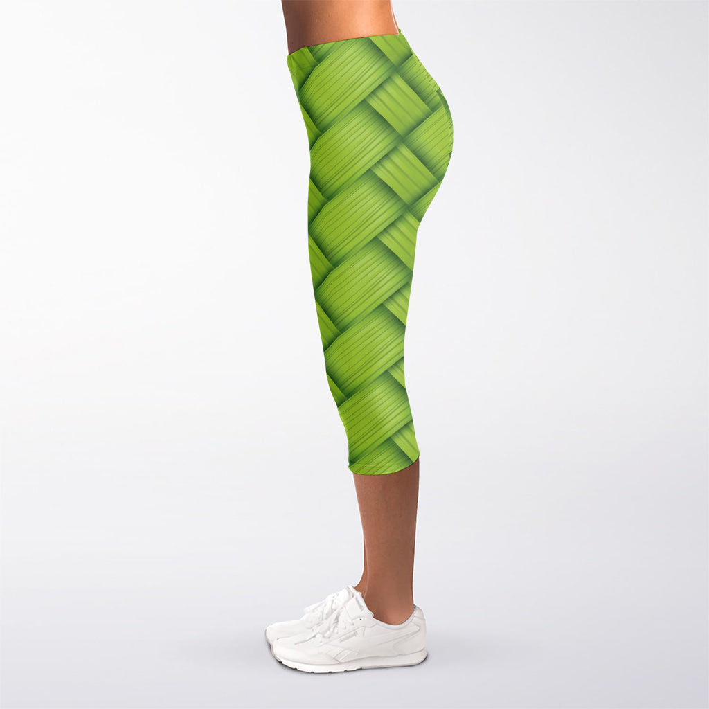 Green Bamboo Print Women's Capri Leggings