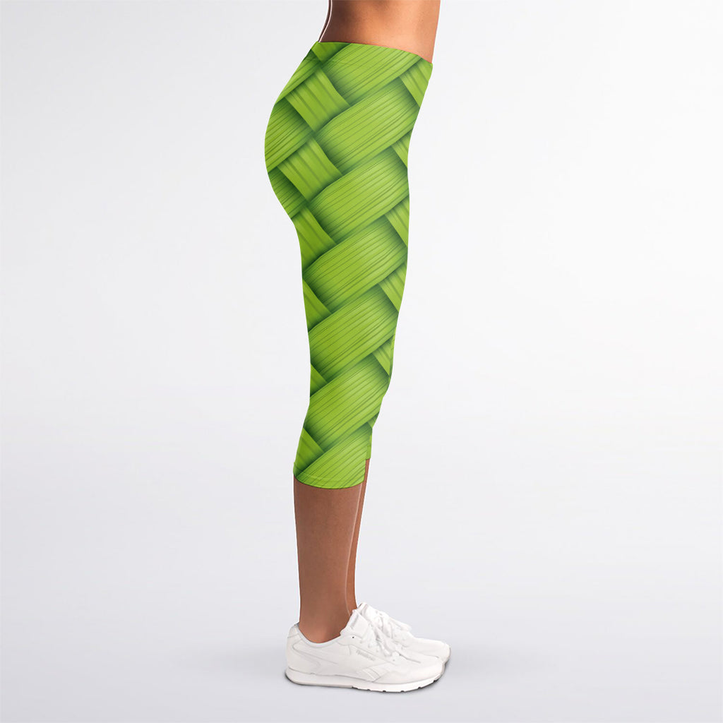 Green Bamboo Print Women's Capri Leggings