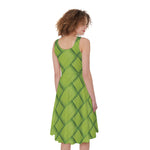 Green Bamboo Print Women's Sleeveless Dress