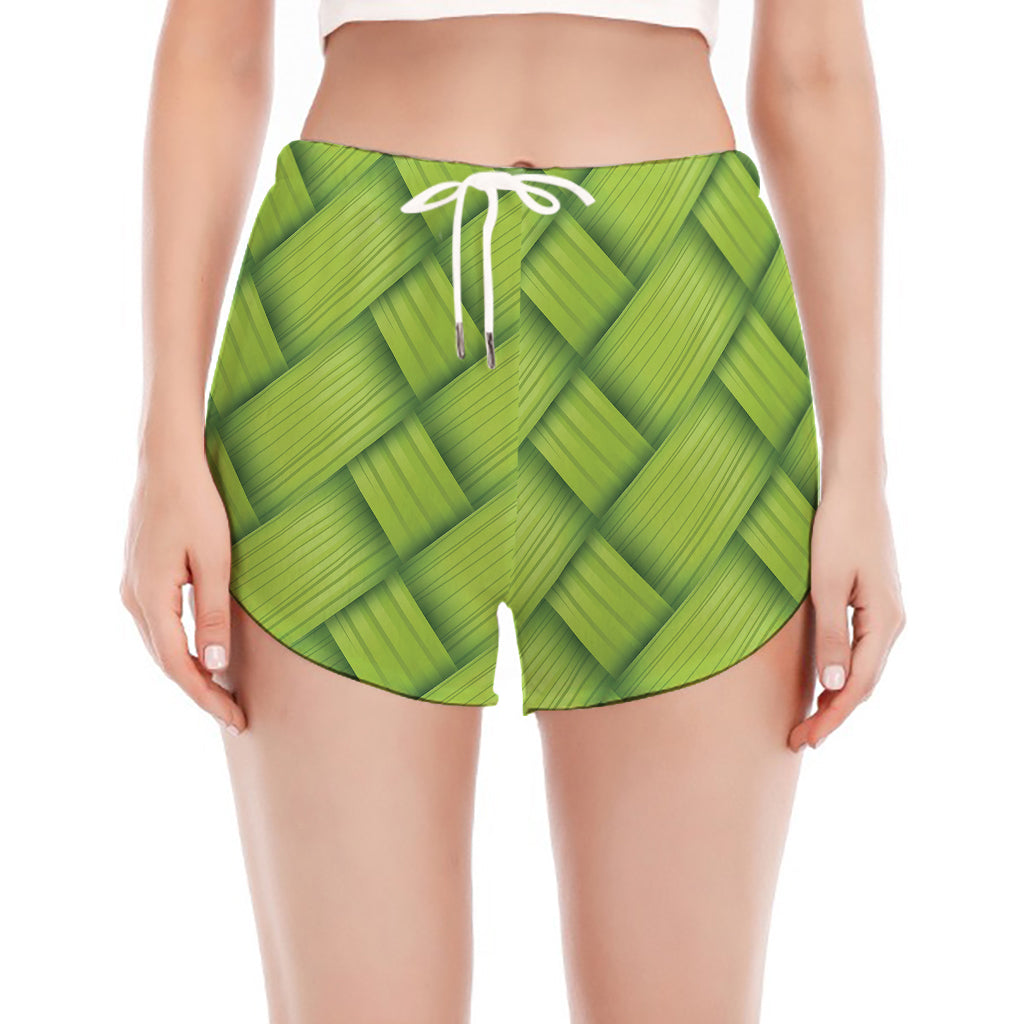 Green Bamboo Print Women's Split Running Shorts