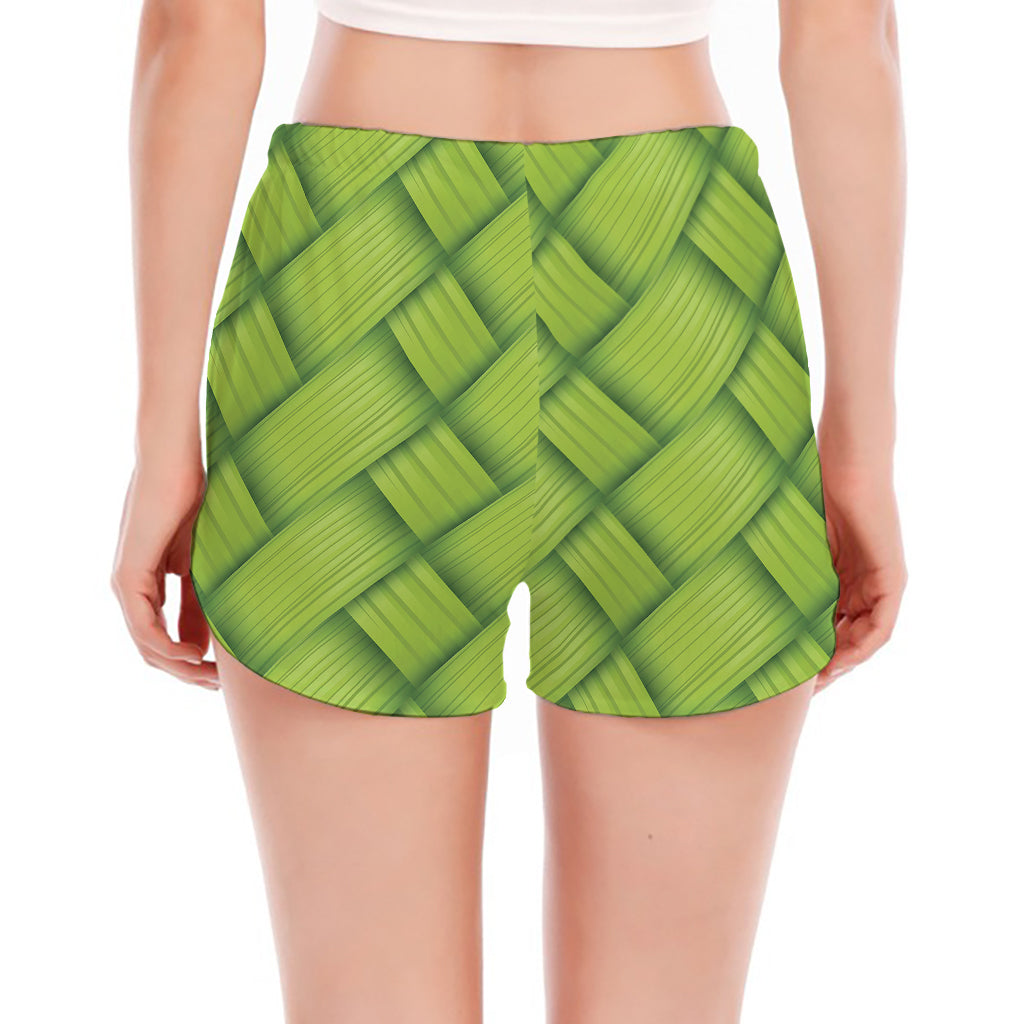 Green Bamboo Print Women's Split Running Shorts