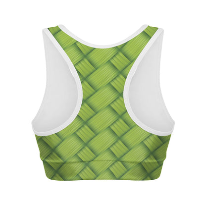 Green Bamboo Print Women's Sports Bra