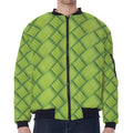 Green Bamboo Print Zip Sleeve Bomber Jacket