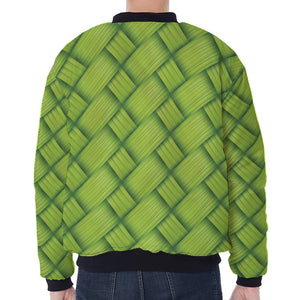 Green Bamboo Print Zip Sleeve Bomber Jacket