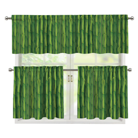 Green Bamboo Tree Pattern Print 3 Piece Kitchen Curtains