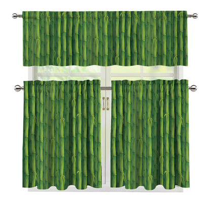 Green Bamboo Tree Pattern Print 3 Piece Kitchen Curtains