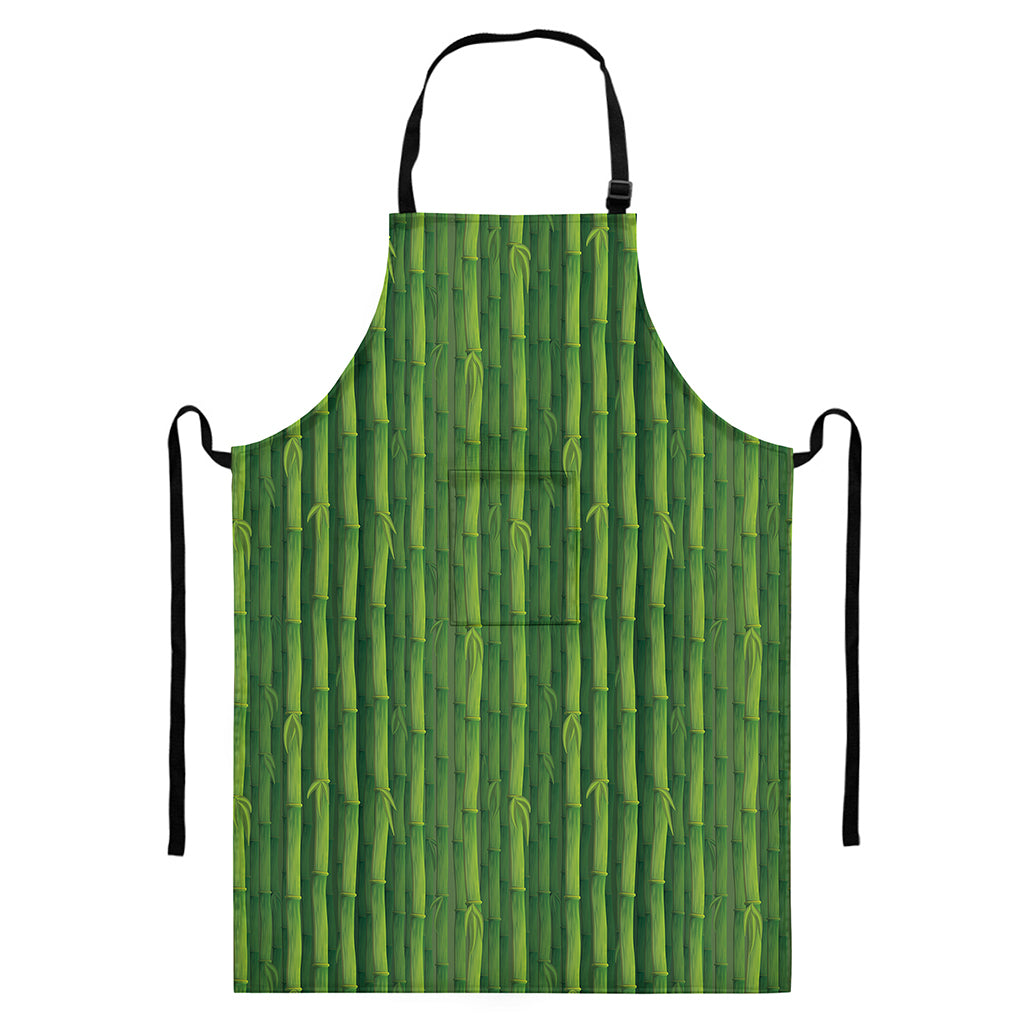Green Bamboo Tree Pattern Print Bib Apron With Pocket