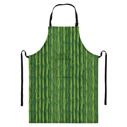 Green Bamboo Tree Pattern Print Bib Apron With Pocket