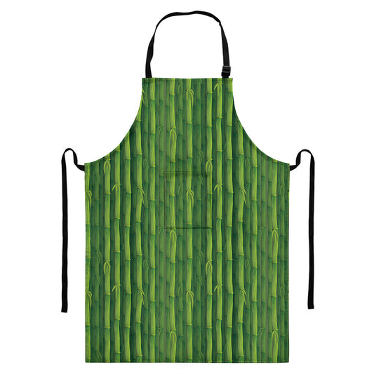 Green Bamboo Tree Pattern Print Bib Apron With Pocket