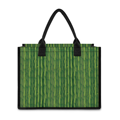 Green Bamboo Tree Pattern Print Canvas Tote Bag