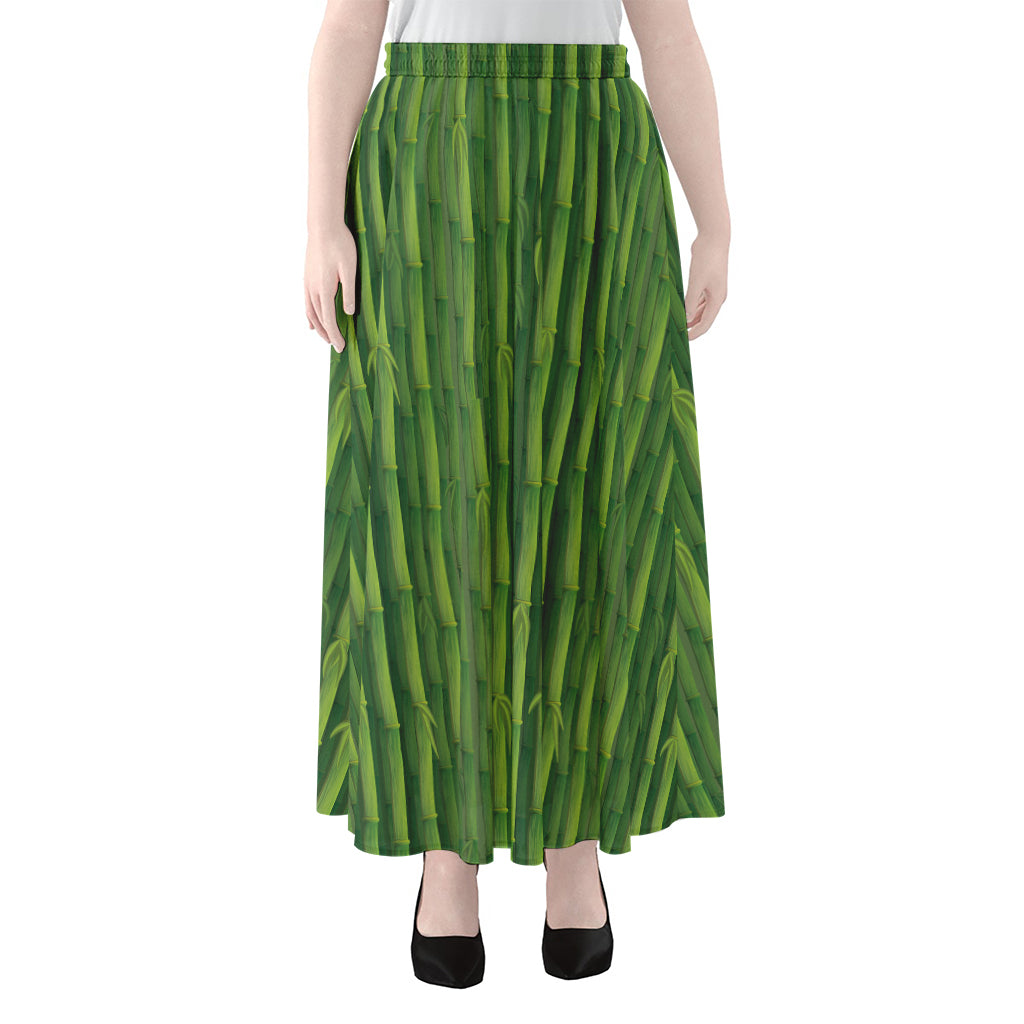 Green Bamboo Tree Pattern Print Chiffon Maxi Skirt