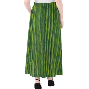 Green Bamboo Tree Pattern Print Chiffon Maxi Skirt