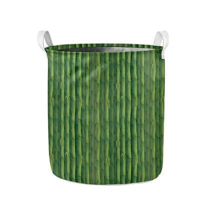 Green Bamboo Tree Pattern Print Collapsible Laundry Basket