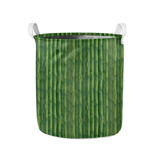 Green Bamboo Tree Pattern Print Collapsible Laundry Basket