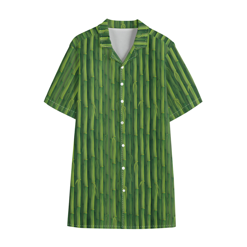 Green Bamboo Tree Pattern Print Cotton Hawaiian Shirt