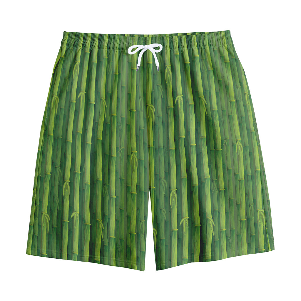 Green Bamboo Tree Pattern Print Cotton Shorts