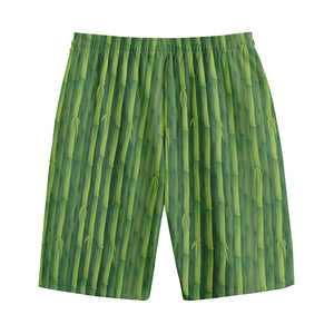 Green Bamboo Tree Pattern Print Cotton Shorts