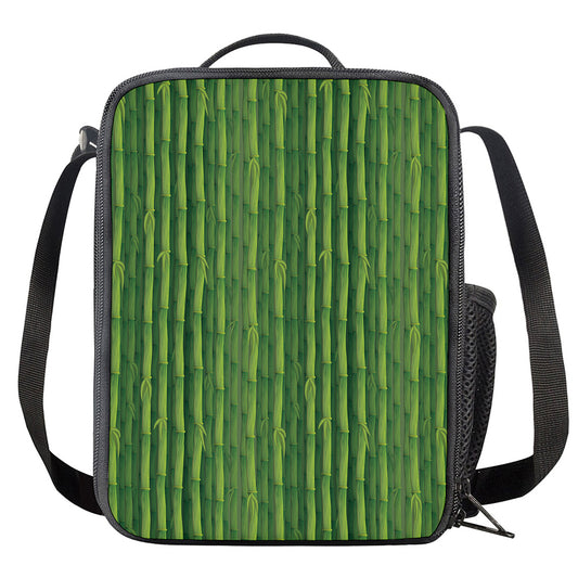 Green Bamboo Tree Pattern Print Crossbody Lunch Bag