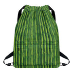 Green Bamboo Tree Pattern Print Drawstring Backpack