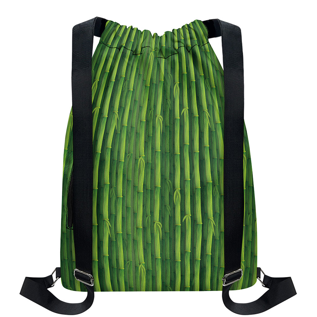 Green Bamboo Tree Pattern Print Drawstring Backpack
