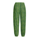 Green Bamboo Tree Pattern Print Fleece Lined Knit Pants