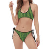 Green Bamboo Tree Pattern Print Halter Scoop Tie Side Bikini