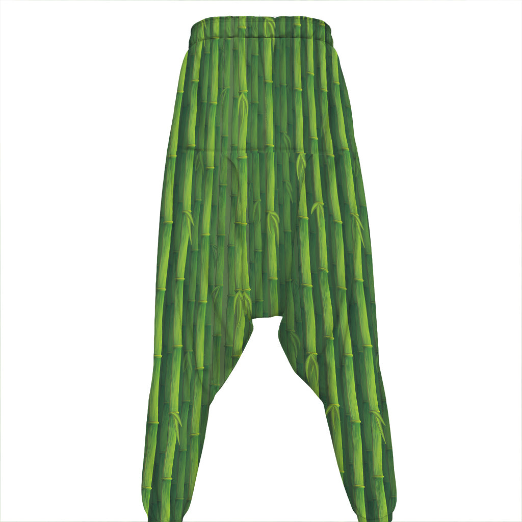 Green Bamboo Tree Pattern Print Hammer Pants